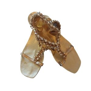 Vintage 60s shoes made in Italy,leather soles,man made inner soles and beaded.